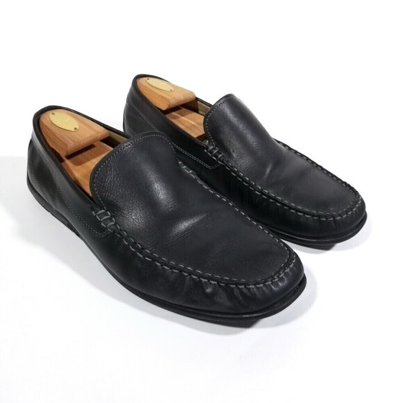 ecco Black Leather Moccasin Slip On Loafers Driving Shoes Old Money Quiet Luxury - Picture 3 of 10